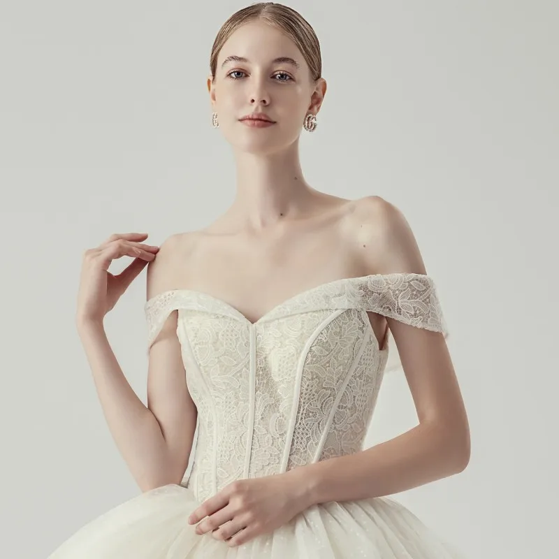 2020 Della Boemia Abiti Da Sposa Off Spalla Del Merletto Appliques Abiti Da Sposa In Pizzo-up Indietro Sweep Train A-Line Abito Da Sposa