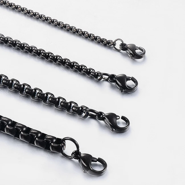 Edelstahl-Halskette Wasserdicht Runde Schwarze Kette Geschenk für Männer und Frauen Schmuck 2mm-5mm Breite – Detail 1