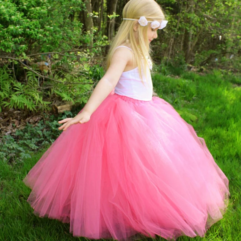 Girls Pink Long Tulle Tutu Skirts Kids Pettiskirts Underskirt Tutus Children Christmas Birthday Party Costume Photography Skirts