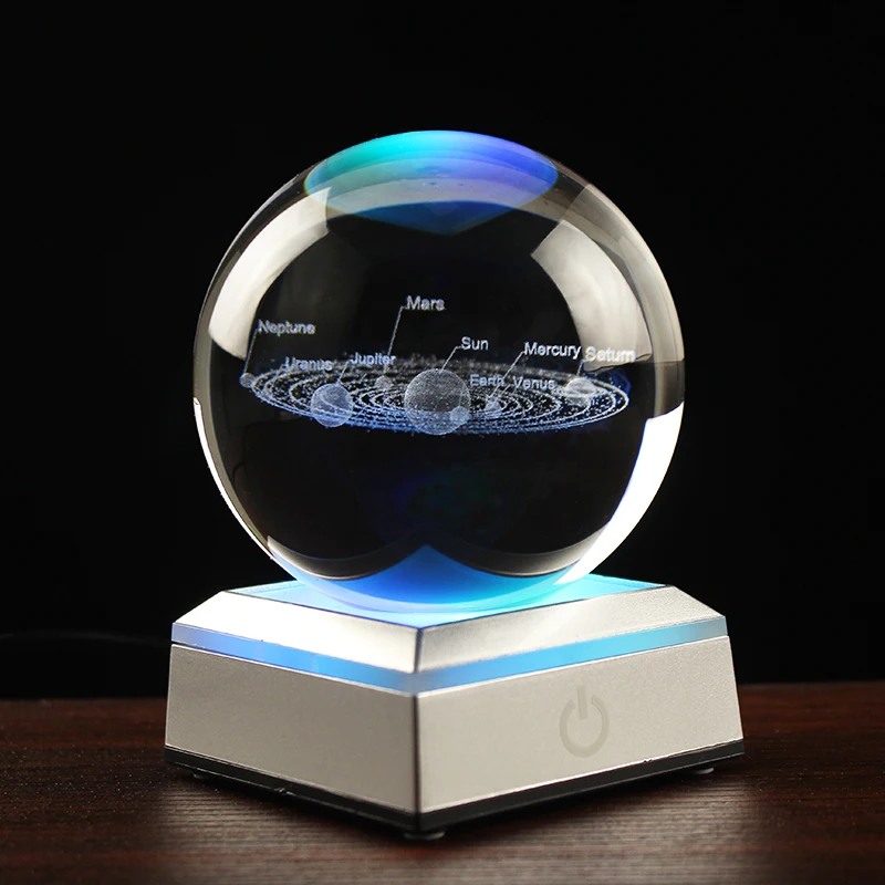 60MM80MM 3D Crystal Solar System Ball Planets Glass Ball Laser Engraved Globe Miniature Model Home Decor Astronomy Gift