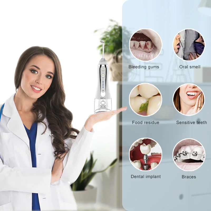 Oral Irrigator Portable Water Dental Flosser USB Rechargeable 5 Modes IPX7 Jet Water 300ML Waterproof Teeth Cleaner