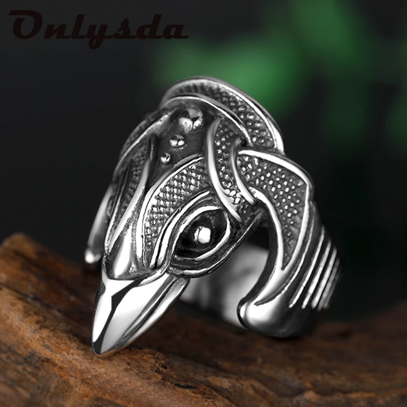 Viking Men Two Entwined Ravens Ring Norse Mythology Silver Color Odin Crow Stainless Steel Rings Nordic Amulet Jewelry Man Gift