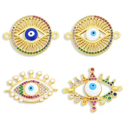 Clearance Big Enamel Dics Charm Evil Eye Metal Connectors for Jewelry Making Gold Plated Copper CZ DIY Findings chma133