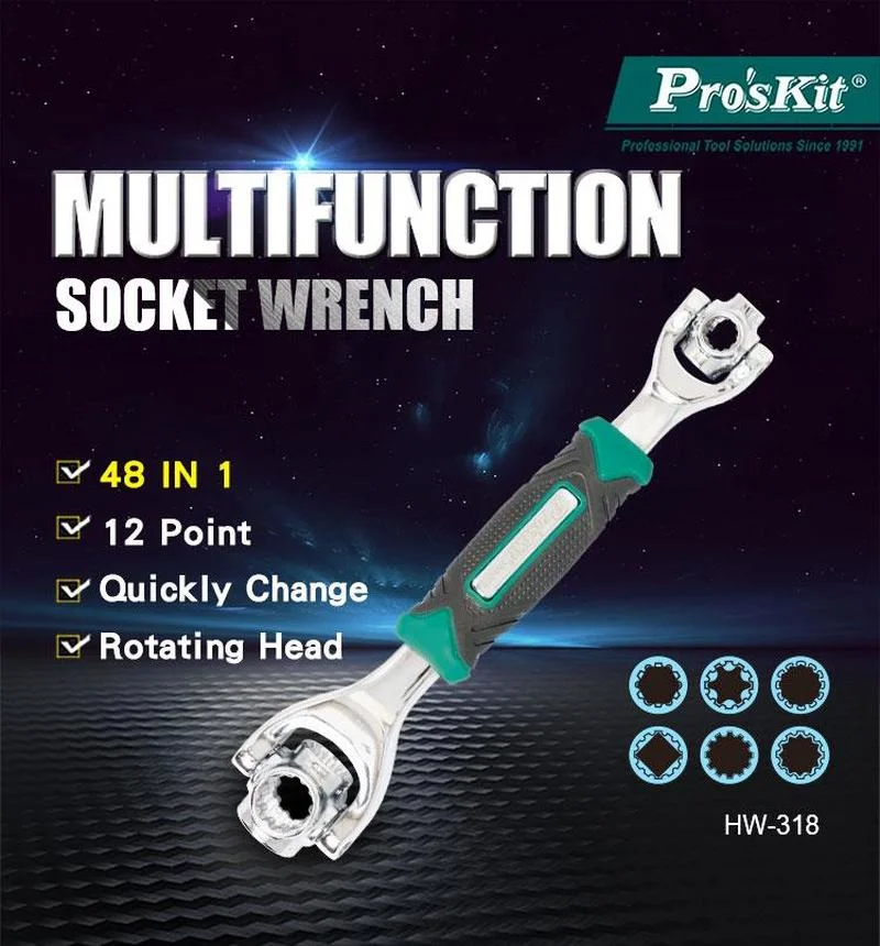 Proskit HW-318 six angle screw socket wrench metric and inch 360 degree multifunctional six angle star socket wrench