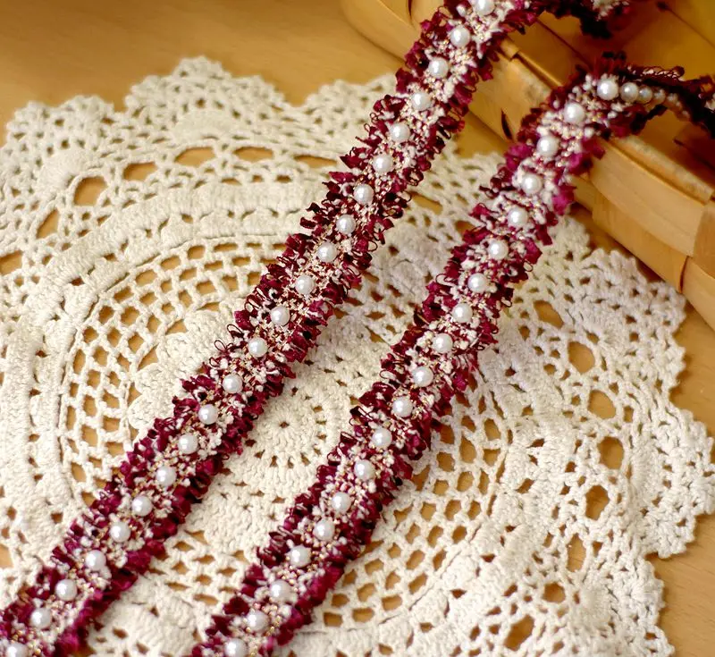 3 Yards Vintage Nylon Pearl Beaded Embroidered Lace Ribbon Trim African Lace Fabric Handmade Costume Dress Sewing Supplies