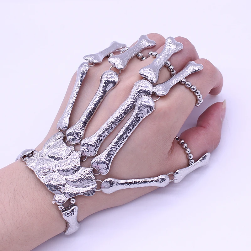 Punk Skull Finger Bracelet Vintage Skeleton Bone Hand Men Flexible Bracelets for Women Christmas Halloween Gifts Gothic  Decor