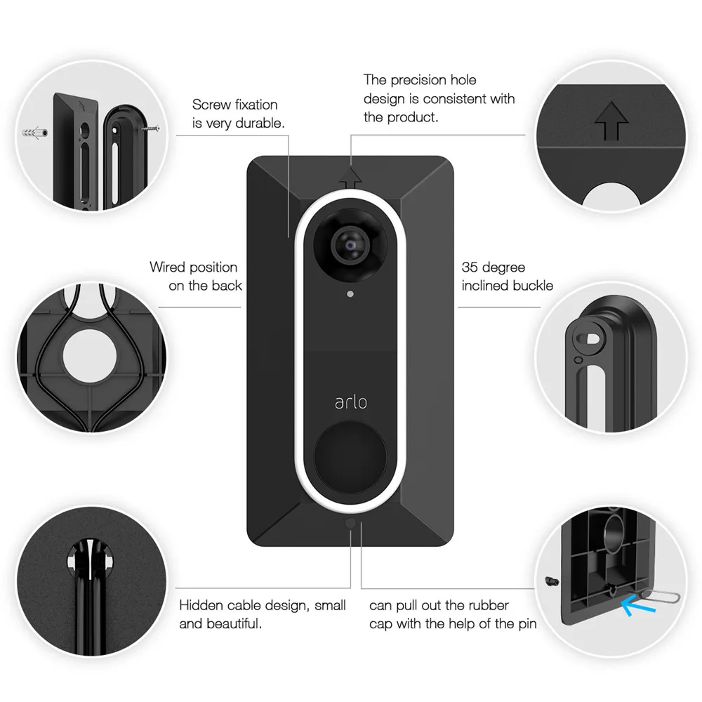 Đĩa Treo Tường Cho Arlo Video Chuông Cửa, Kiểu Dáng Thời Trang Chuông Cửa Bảng 35 Độ Trái Và Phải Điều Chỉnh Hướng Đi Chân Đế Chắc Chắn Bền Đẹp