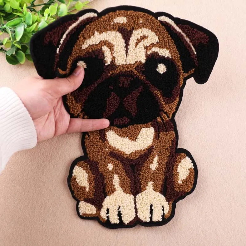 T-N Big Size Cartoon Hapy Dog Towel Rope Embroidery Chenille Patches Jacquard Handmade Appliques Things For Clothes Bags Sticker