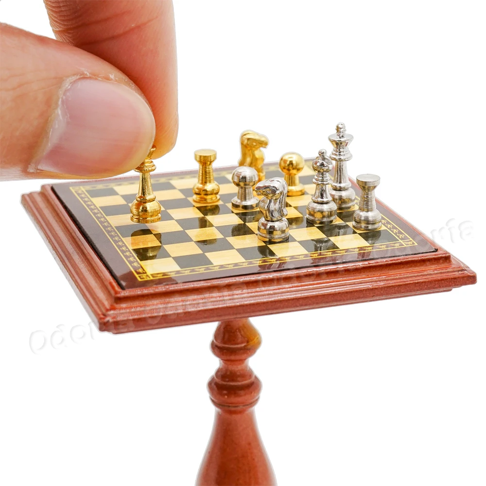 Odoria 1:12 Miniature Magnetic Chess Table Set Mini Game Living Play Room Home Dollhouse Accessories Doll House Decoration