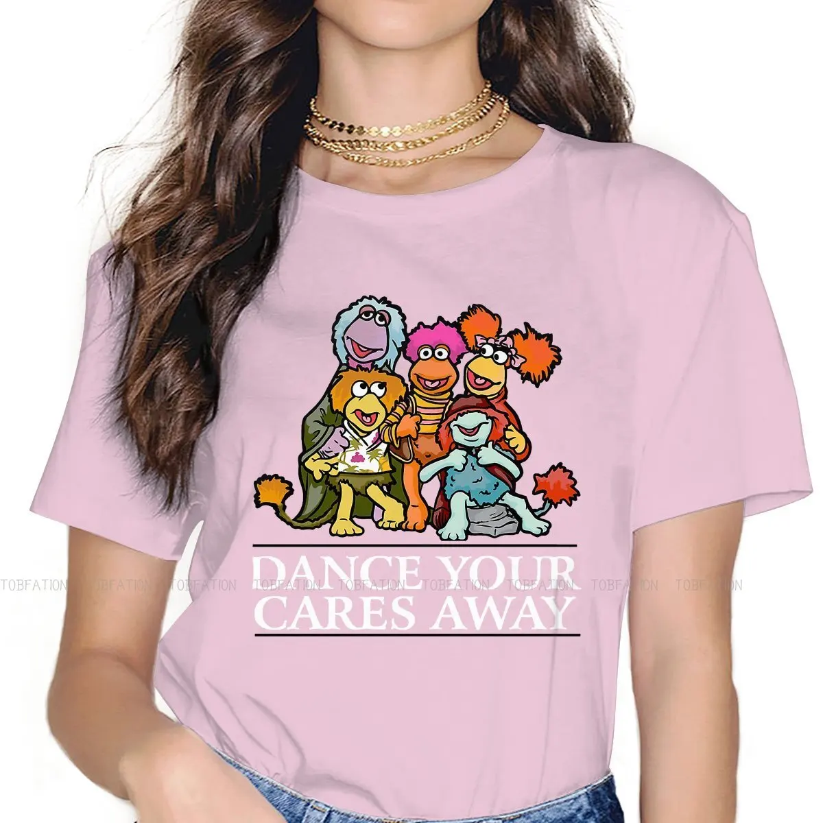 Dance Your Cares Away Kawaii Girls Women T-Shirt Fraggle Rock 5XL Blusas Harajuku Casual Short Sleeve Vintage Oversized Tops