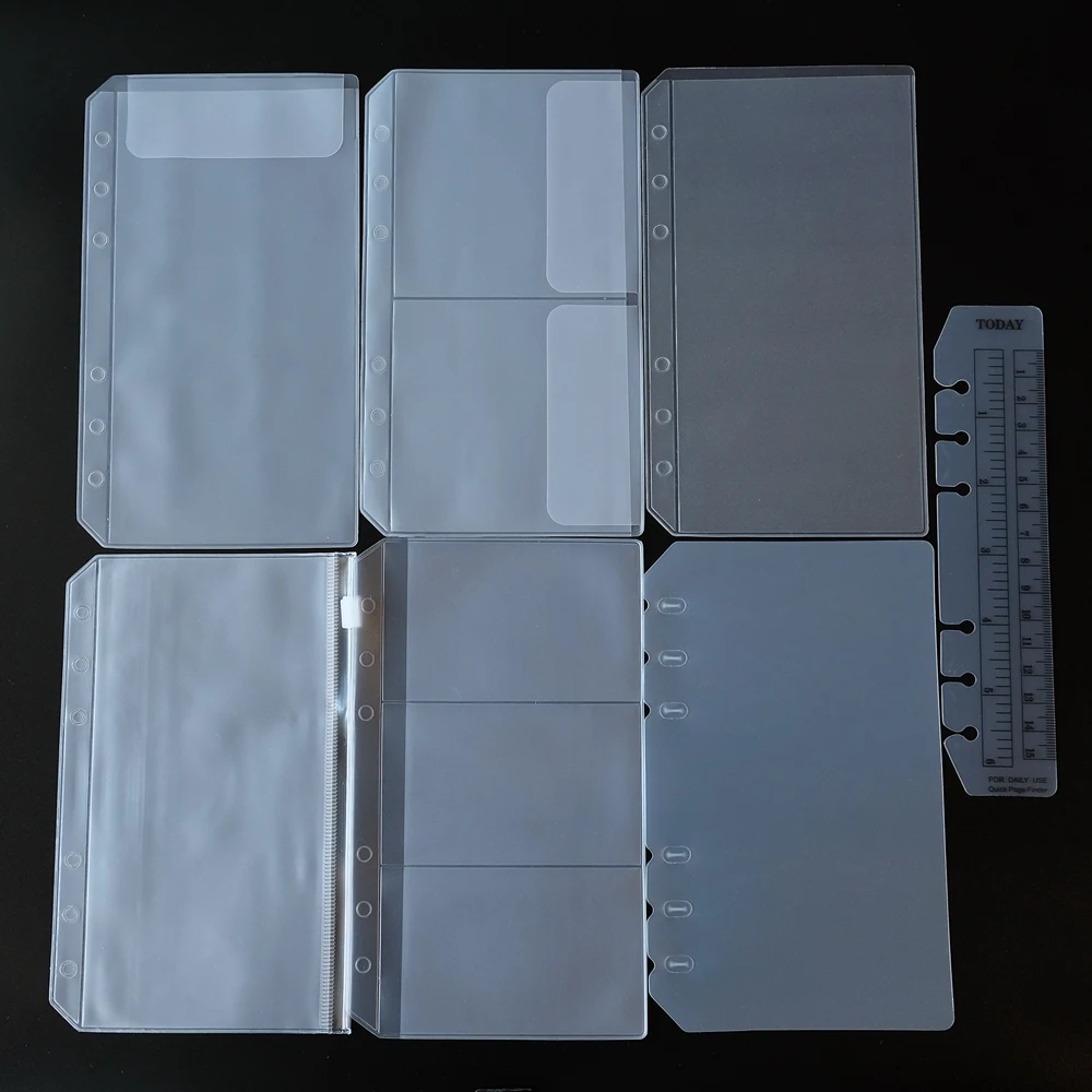 Cuaderno en espiral, bolsa de almacenamiento de PVC A5/A6/A7, tarjeta de recepción, bolsillo con cremallera, hoja suelta, diario, carpeta de