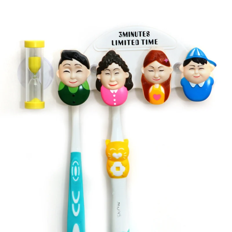 1 set Cute cartoon suction cup toothbrush holder hook Wall suction wall mount toothbrush family set bathroom accessories