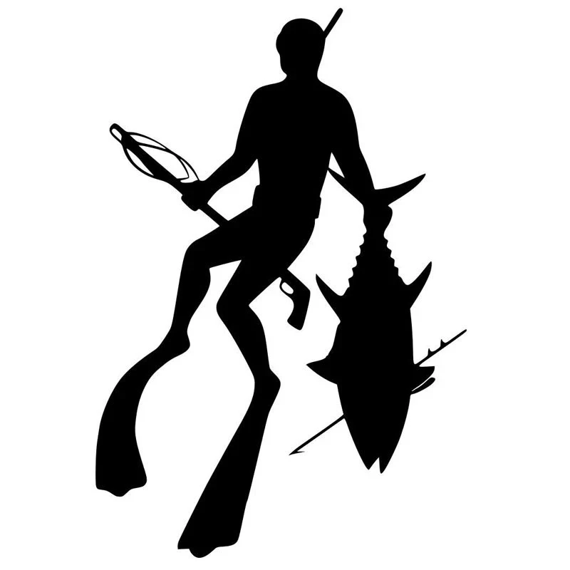 

S51447# Various Sizes Car Stickers Vinyl Decal Spearfishing Dive Gun with Snorkeling Motorcycle Decorative Accessories Creative