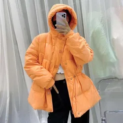 Fashion Hooded Drawstring Slim Waist White Duck Jacket Women New 2021 Winter Loose Thicker Warm 90% Puffer Coat q425