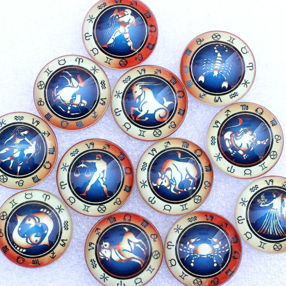 From 8mm to 30mm  Twelve Constellations Round Glass Cabochon Flatback Photo Base Tray Blank DIY Making Accessories K06242