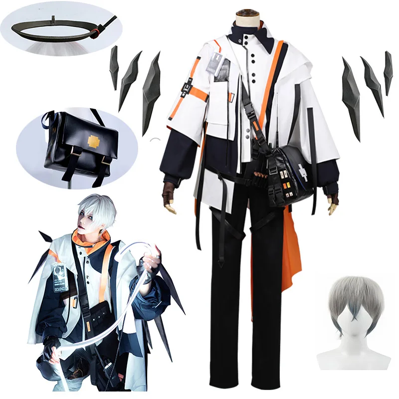 Anime! Arknights Executor Sectator Game Officer Handsome Gothic Uniform Cosplay Costume Halloween Suit For Men women wig wing