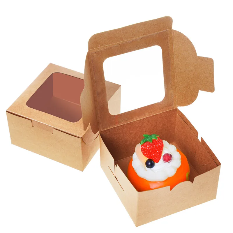 10pcs Net red dessert bread cake kraft paper box with transparent pet window food packaging boxes party square small gift box