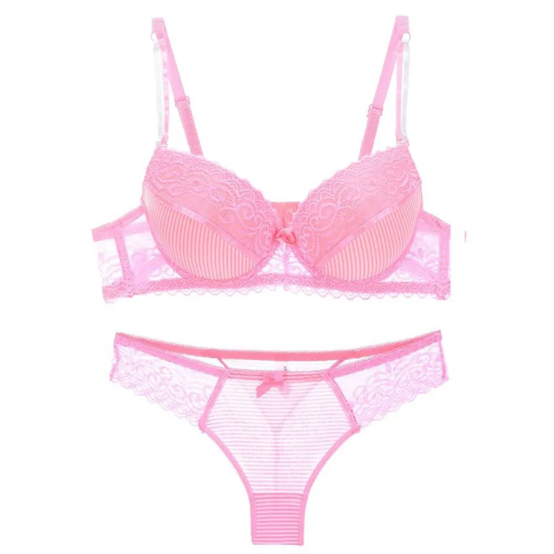 Plus Size Sexy Underwear Women Set Push Up Pink Bra Sensual Lingeries Lace Large Size Bra and Panties Female Adjust Lingerie Set