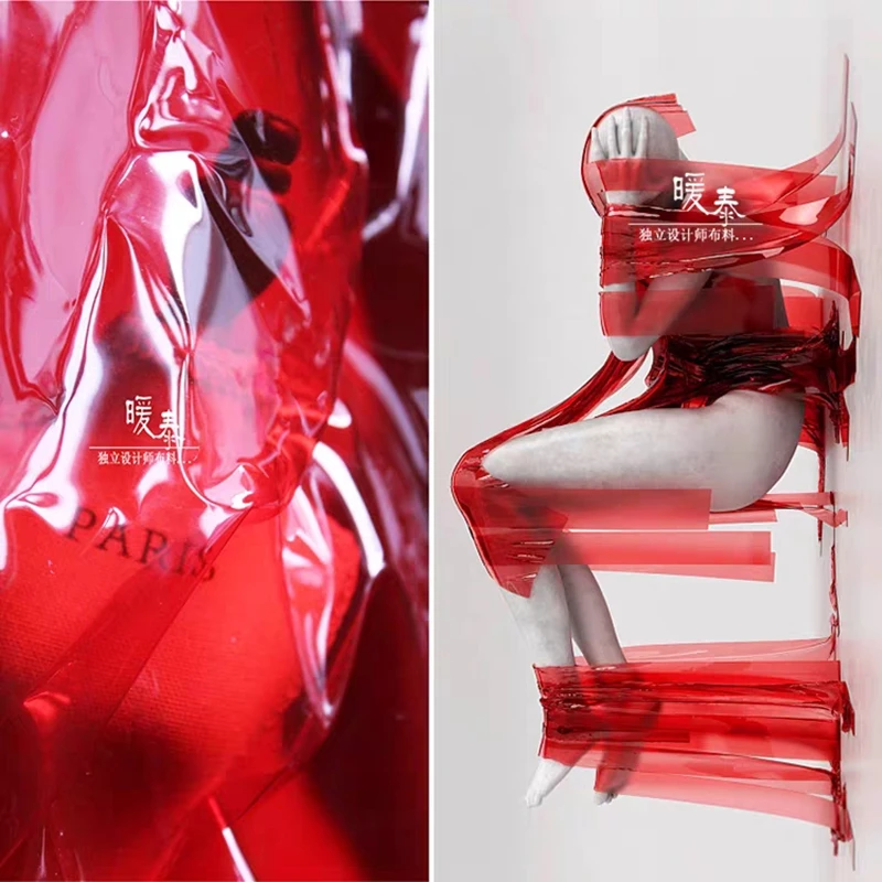 

0.2mm Red TPU Fabric Transparent PVC Liquid Plastic Film DIY Waterproof Raincoat Coat Crystal Bags Decor Clothes Designer Fabric
