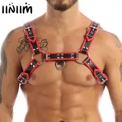 Harness Mens Lingerie Faux Leather Adjustable Body Chest Harness Bondage Costume Shapers for Mens Clubwear with Buckles D-rings