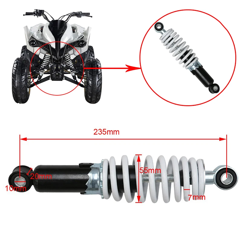 1pcs Front Shock Absorber Suspension 235mm Spring Shocker For Motor Bike Quad ATV Go kart Buggy 70cc 110cc 125cc 250cc