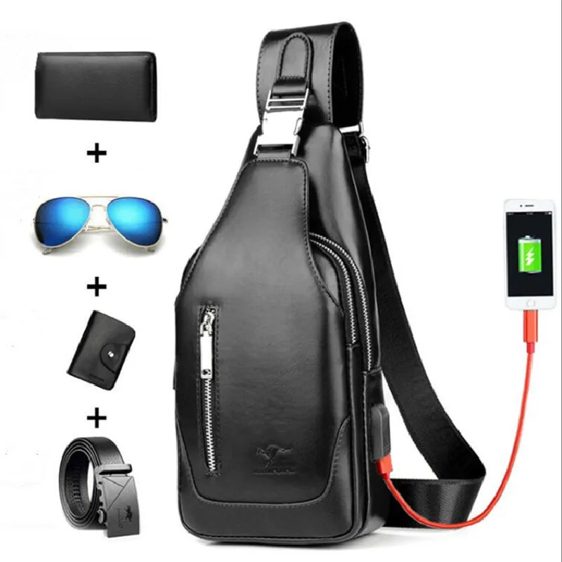 New Design Leather Mens Shoulder Bags USB Charging Crossbody Bags for Men Anti Theft Chest Bag Man Casual Business Messenger Bag