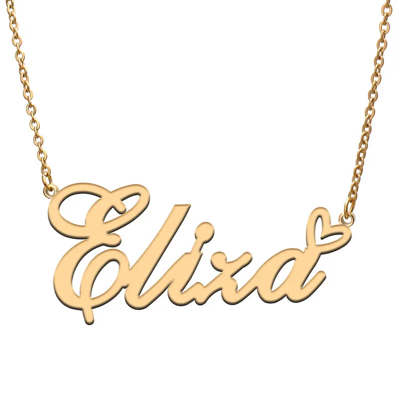 

Eliza with Love Heart Name Necklace for Women Stainless Steel Jewelry Nameplate Pendant Femme Mother Child Girls Gift