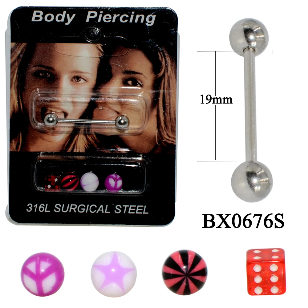 1Set 316L Surgical Steel Bar with Acrylic Ball Tongue Straight Barbell Navel Belly Ring Fashion Basic Body Piercing Jewelry