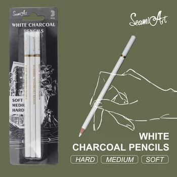 SeamiArt-lápiz de carbón blanco suave/mediano/duro, 3 uds., para bocetos, bolígrafo de carbono, herramientas de arte para bocetos, suministros escolares de oficina, lápices