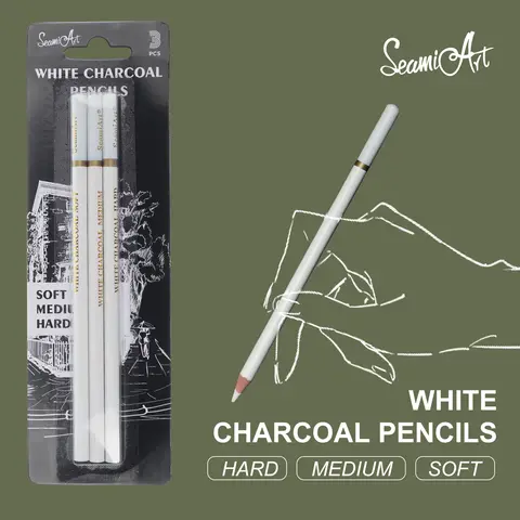SeamiArt 3 pièces crayon à charbon blanc doux/moyen/dur pour croquis stylo en carbone croquis outils d'art fournitures scolaires de bureau crayons