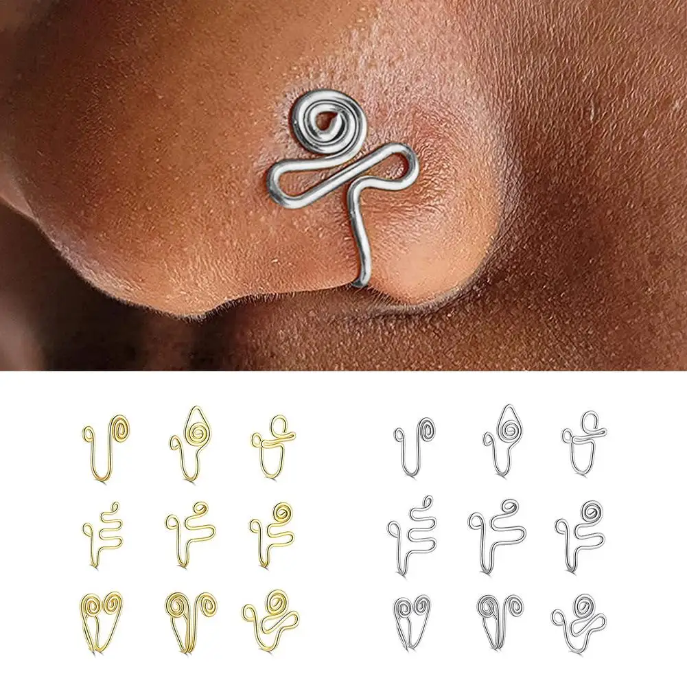 Original Copper Wire Spiral Fake Piercing Nose Ring 2021 Punk Gold Silver Nose Ring Jewelry Ear Cuff Earring Women