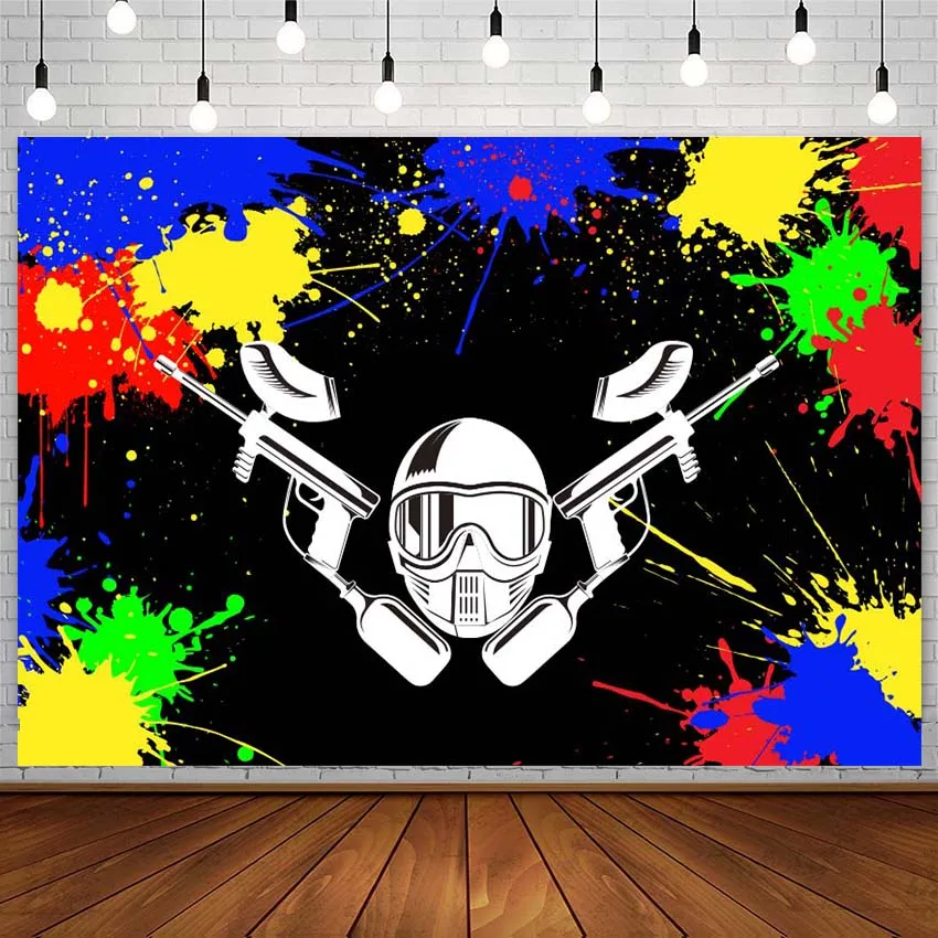 Avezano Paintball Gun Rave Party Backdrop Graffiti Helmet Background Photography Photo Studio Children Wallpaper Photocall Decor