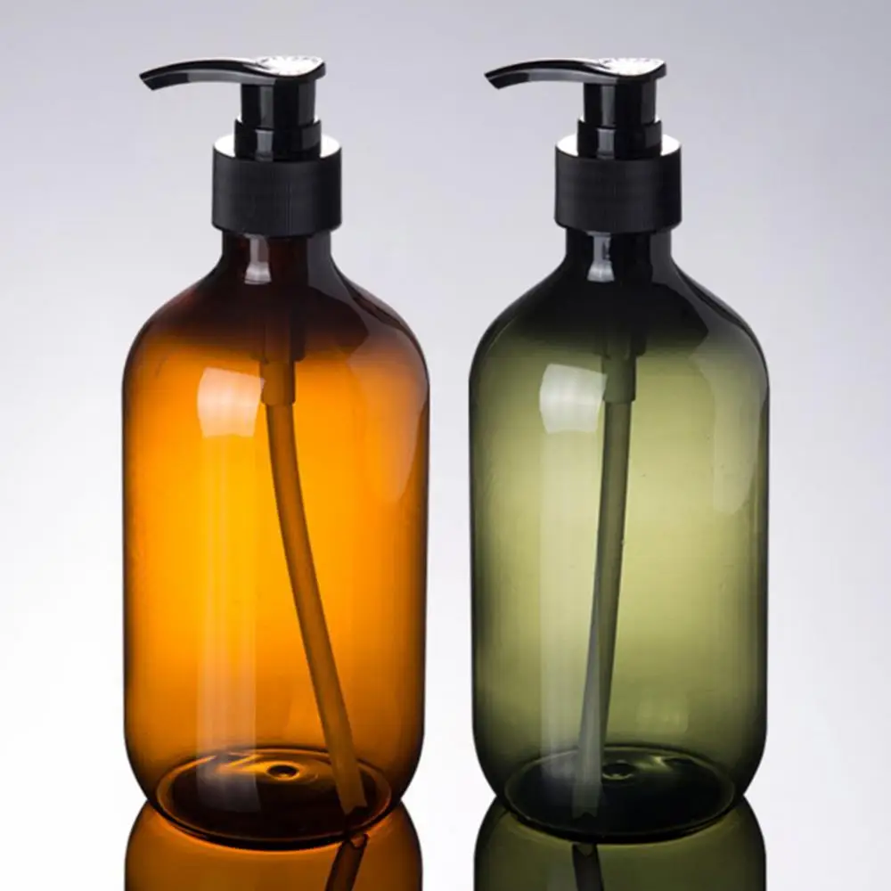 300/500ml Amber Plastic Empty Squeeze Bottle With Black Lotion Pump Sample Containers For Body Lotion Shower Gel Lotion Jars