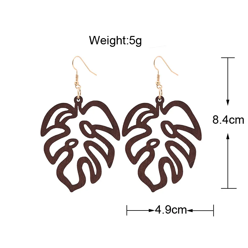 Cutout Monstera Leaf Wood Earrings for Women Fashion Wooden Earrings Vintage Earrings Jewelry Wholesale