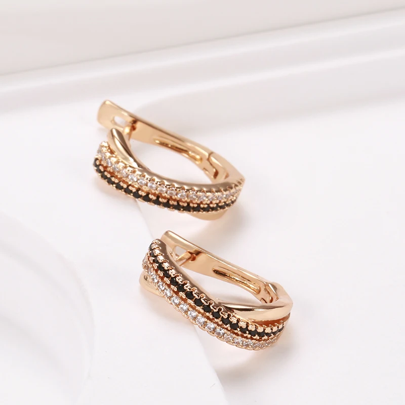 SYOUJYO Crossover Design Natural Zircon Women For Earring 585 Rose Gold Color Luxury Top Quality Vintage Wedding Party Jewelry