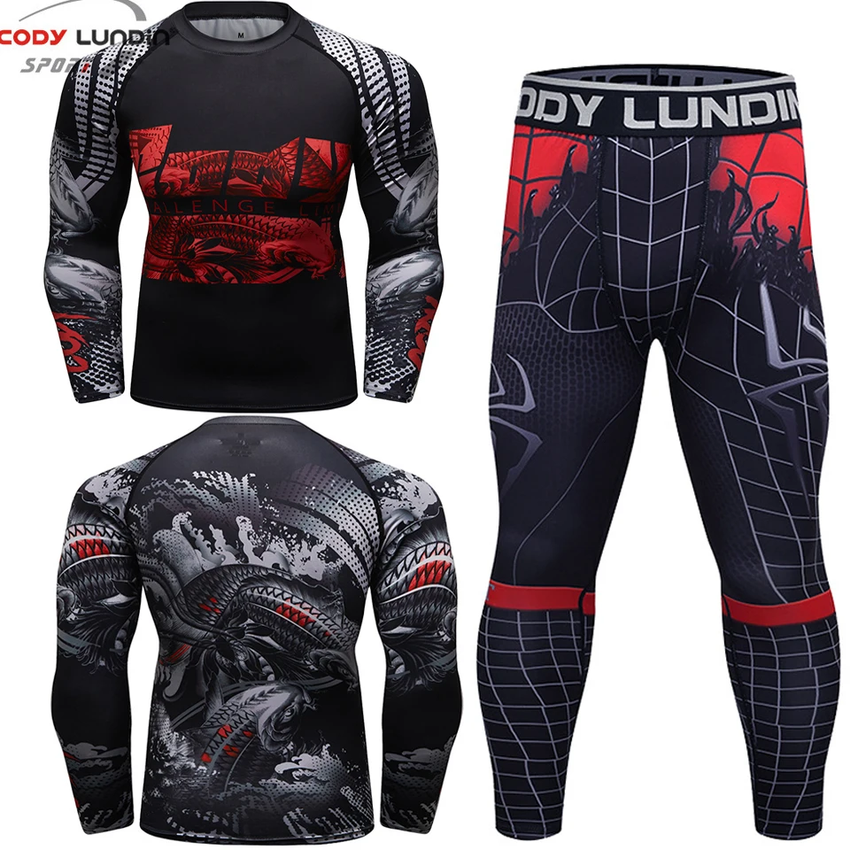 Rashguard Jiu Jitsu T-shirt +Pants Mma Clothing Sets Men Boxing Compression Shirt Rash Guard Bjj Kickboxing Muay Thai T-shirts