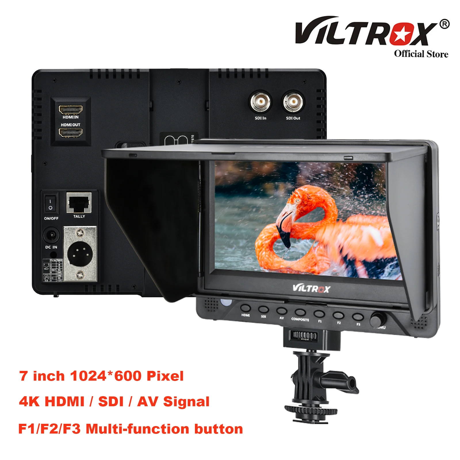 Viltrox DC-70EX 7 Inch 4K HD Camera Video Màn Hình Hiển Thị Trường SDI Đầu Vào AV Đầu Ra Màn Hình LCD 1024X600 Cho Canon Nikon Sony