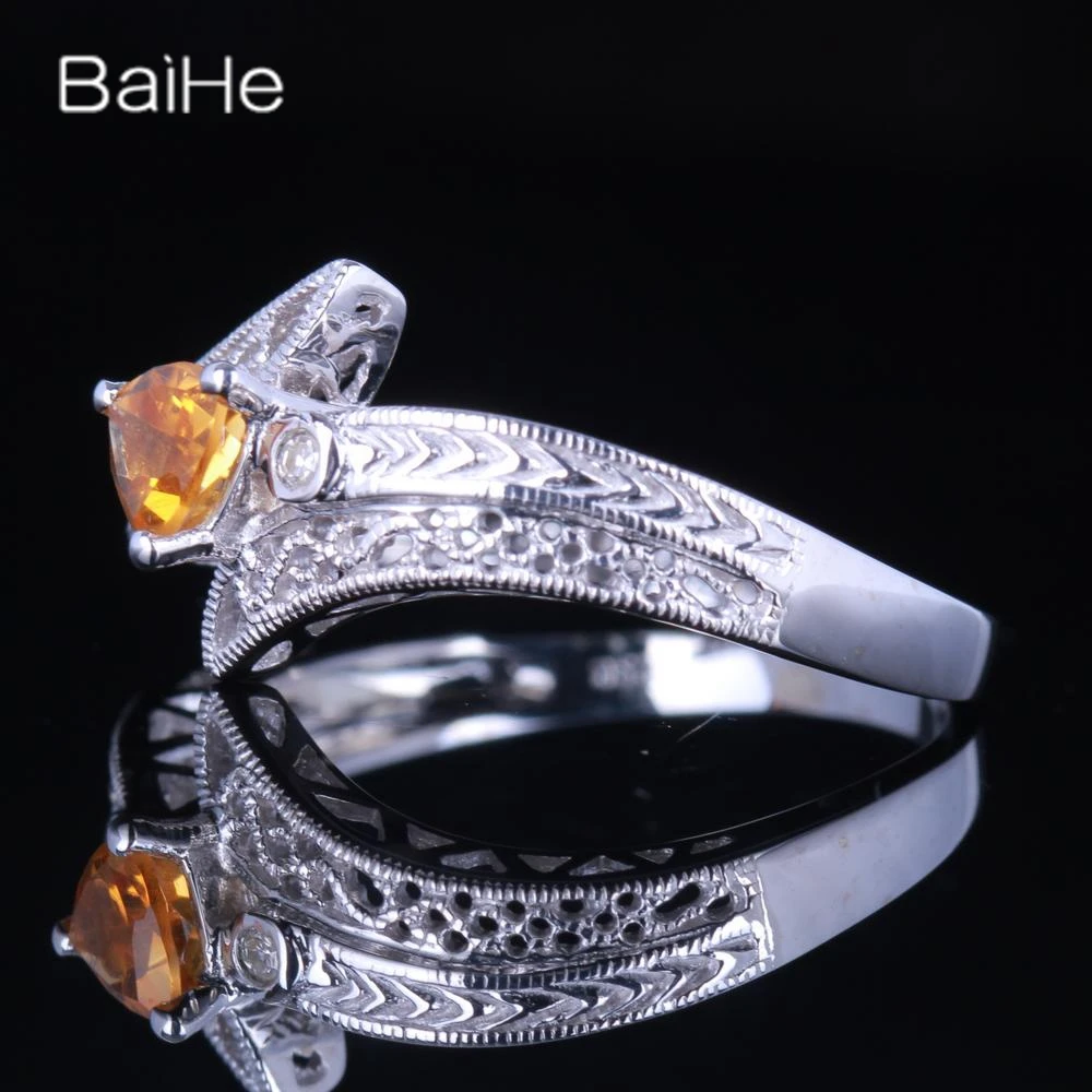 BAIHE Solid 14K White Gold Natural Citrine rings for women Party Wife Vintage Engagement Prom Fine Jewelry кольца anillos anel