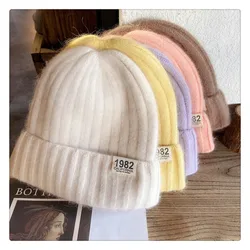 New 2021 fashion women winter hat unisex solid color real rabbit fur with Sequins beanies rabbit fur autumn Warm with 1982