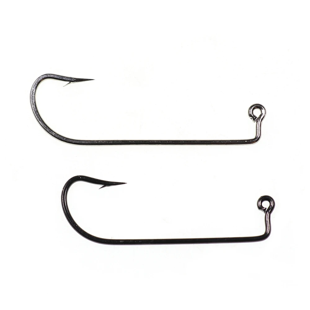 Bimoo 100pcs 1/0#~5/0# 90 Degree O'shaughnessy Jig Hook Saltwater Long Shank Soft Worm Hooks High Carbon Steel