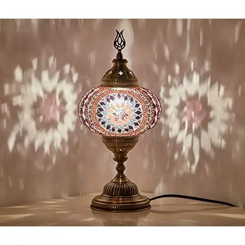 

LaModaHome 2019 English Moroccan Mosaic Table Bedside Night Tiffany Bedside Lamp for US Use, Lavender