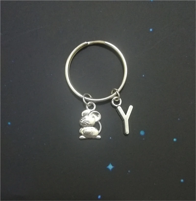 Cartoon Tiny Mouse Keychain, Gift for Friend, Mouse Key Chain Rat Keyring with Initial Letter, Cute Bags Keychain