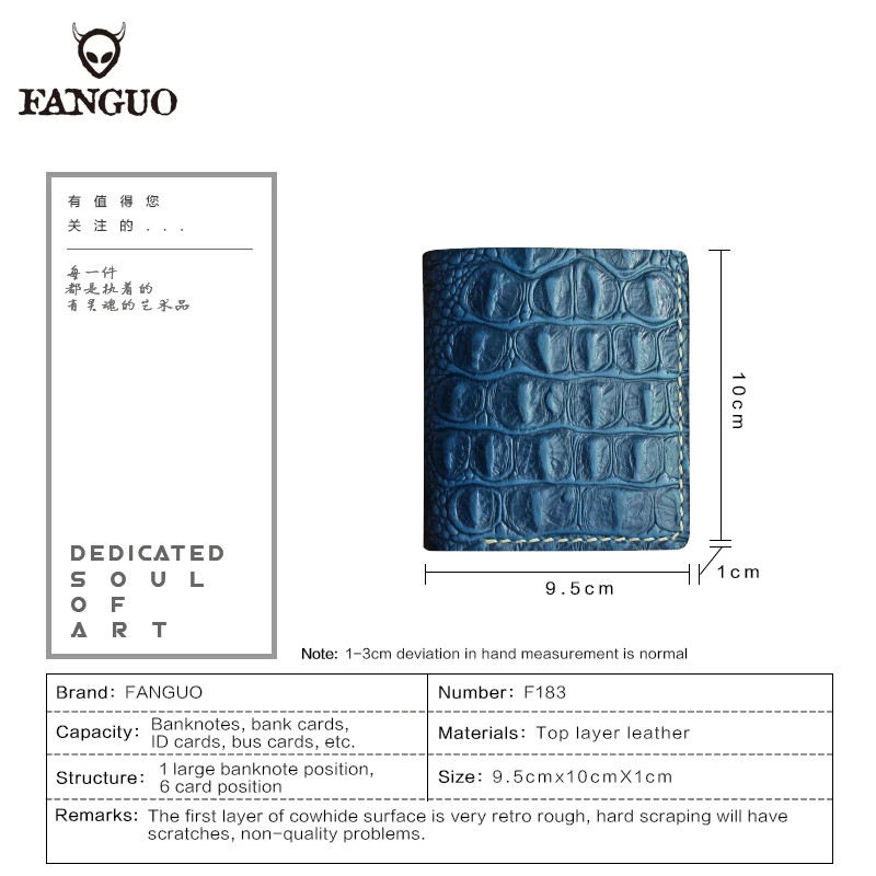 Men Short Leather Wallet Handmade Genuine Leather Card Holder Wallets For Male With Crocodile Pattern Unique Retro Design Purse