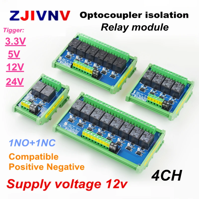 DC 12v 4 channels Optocoupler isolation Relay Interface Module tigger voltage 3.3V 5V 12v 24V PLC Signal Amplification Board