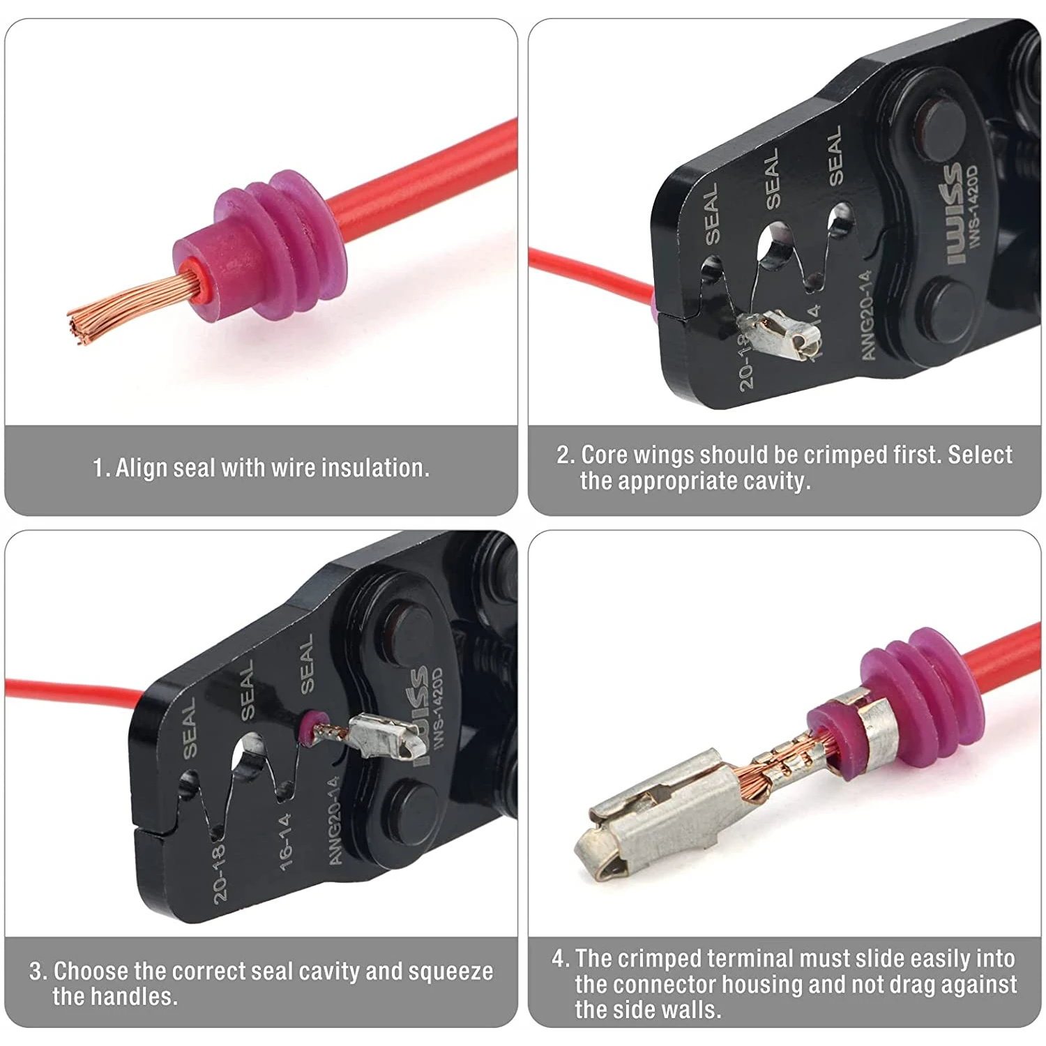 IWISS ‎IWS-1420D Weather-Pack/Metri-Pack Crimping Tool 14-20AWG Wire Crimper Plier for Delphi Packard Sealed&Unsealed Terminals