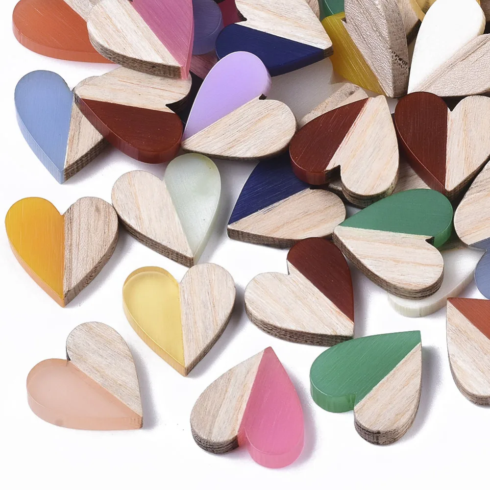 50Pc Heart Round Wood Resin Cabochons Vintage Flatback Cabochon for Jewelry Making DIY Earrings Necklace Design Jewelry Findings