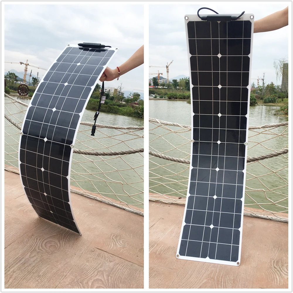 50W Flexible Solar Panel Kit  2PCS 12V 100W Monocrystalline Panel Solar System Lightweight Placa Solar For Camping Boat RV