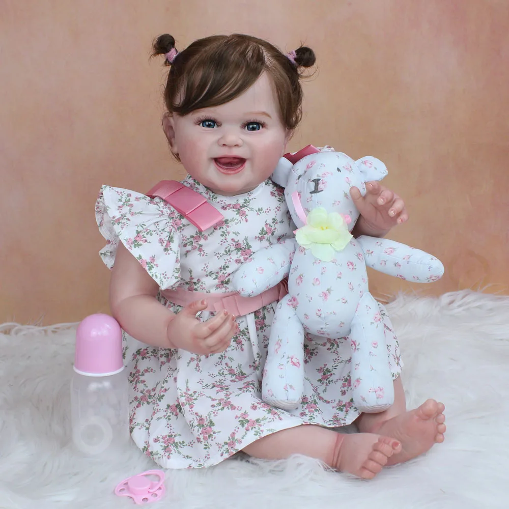 

3D Paint Skin Silicone Reborn Baby Toy For Girl Realistic 55 CM Smiling Princess Bebe Art Doll With Vein Play House Collection