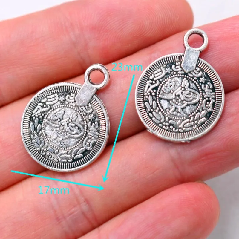 10pcs Silver Plated Coin Pendants Retro Earrings Bracelet Jewelry Accessories DIY Charms For Metal Handicraft Making A2318