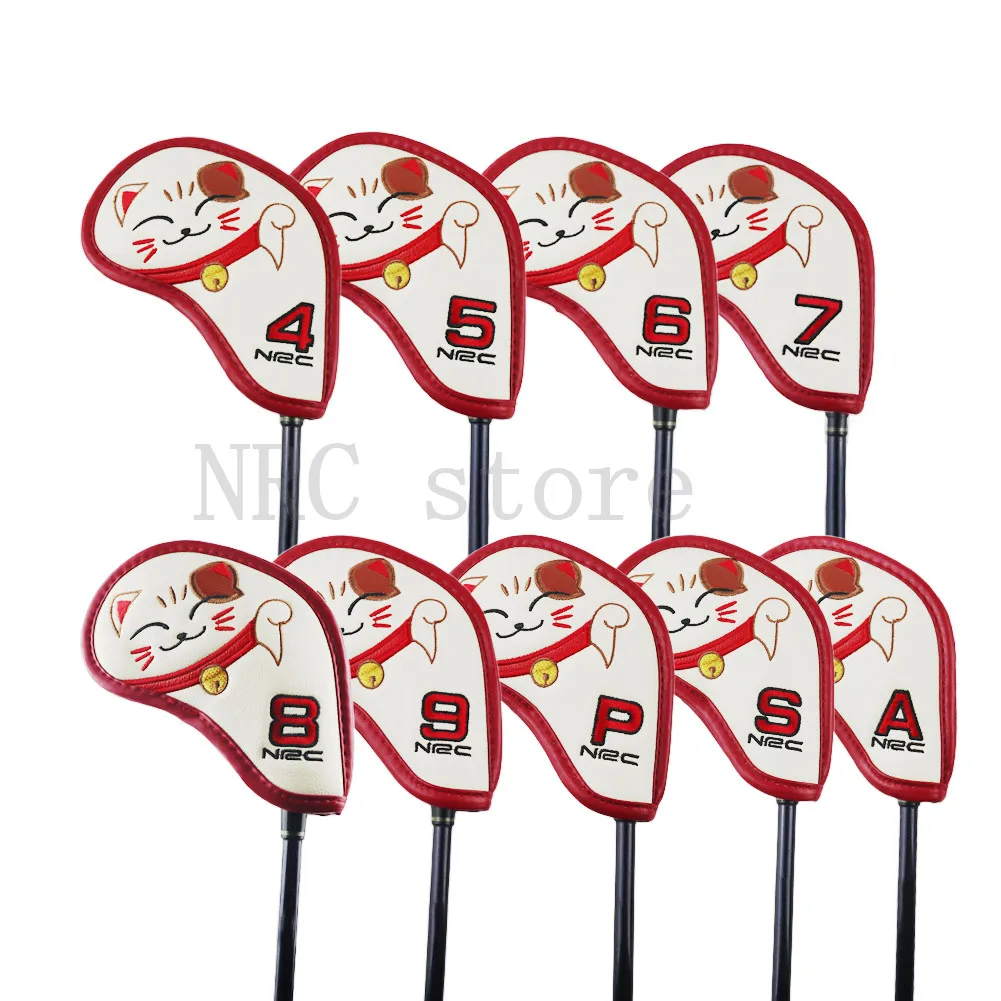 NRC Golf Iron Headcovers 9pcs (4,5,6,7,8,9,P,S,A)  Lucky cat Golf club Iron Head Covers  Cartoon Animal